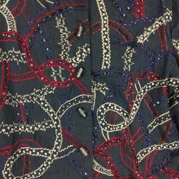Vintage Anage Womens Suit Jacket Beaded Embroidered Sequins Red White Blue L - Picture 10 of 15